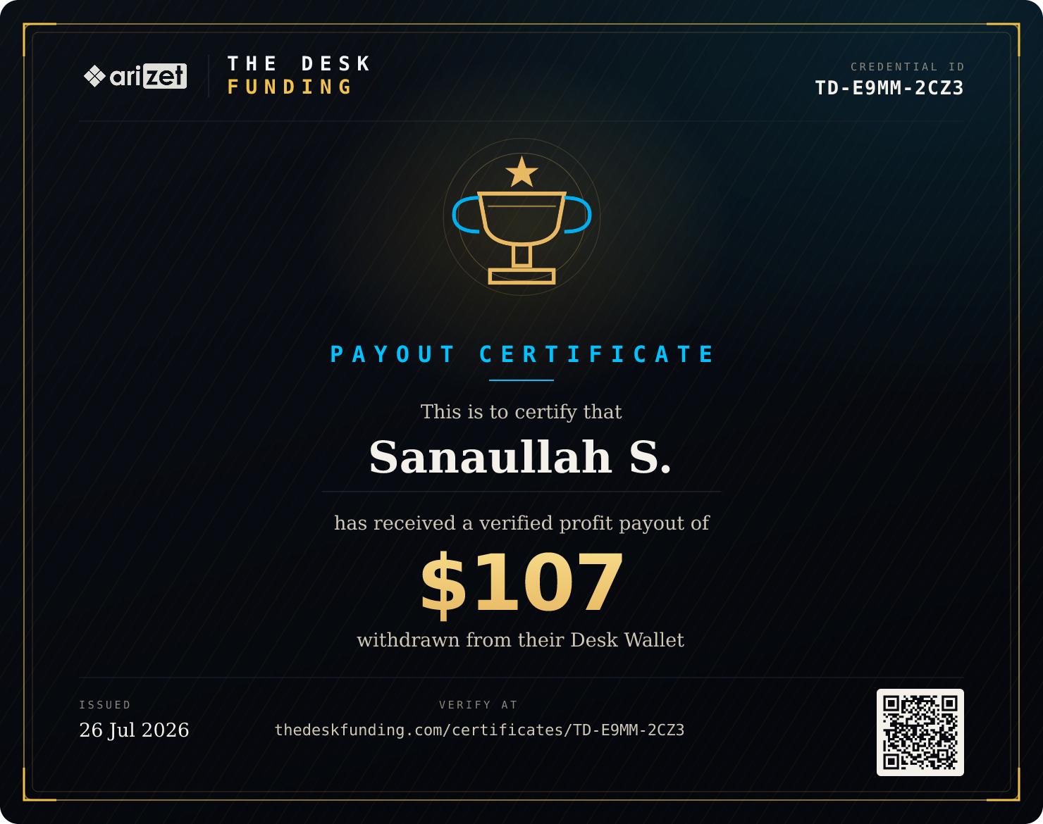 Payout certificate TD-E9MM-2CZ3