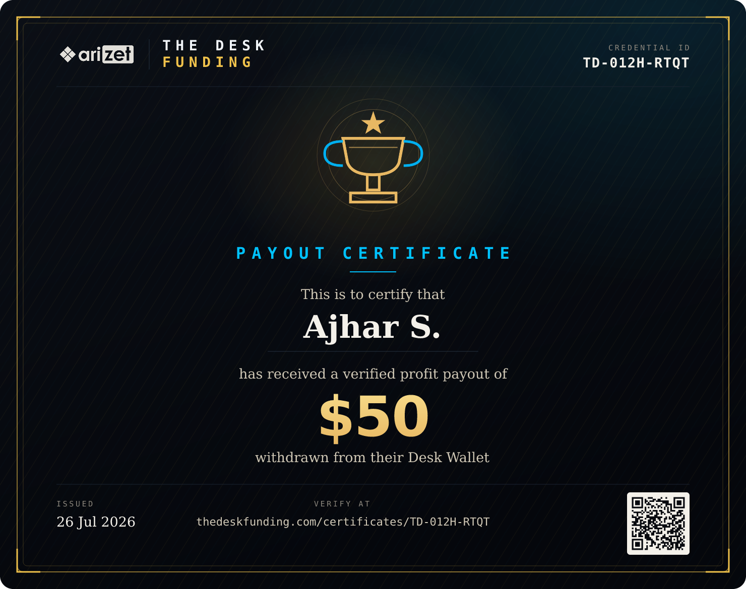 Payout certificate TD-012H-RTQT