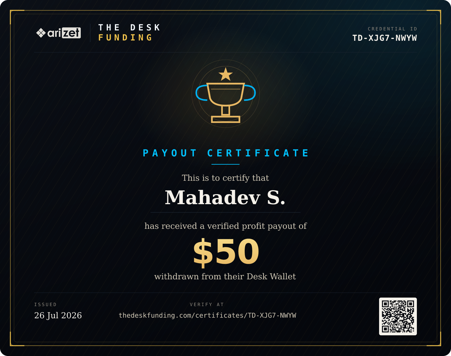Payout certificate TD-XJG7-NWYW