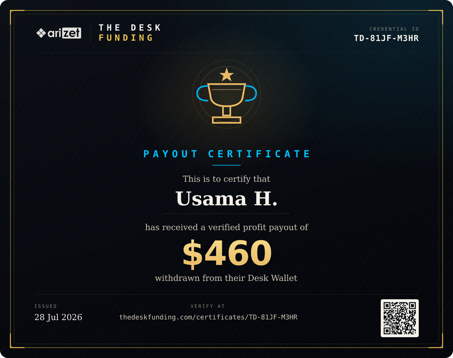 Payout certificate TD-81JF-M3HR