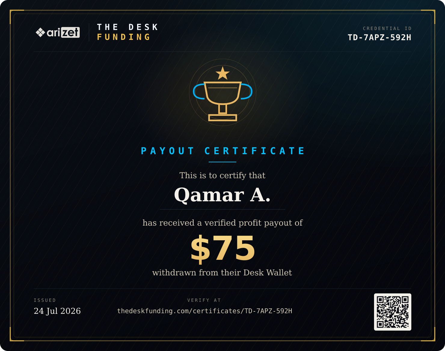 Payout certificate TD-7APZ-592H