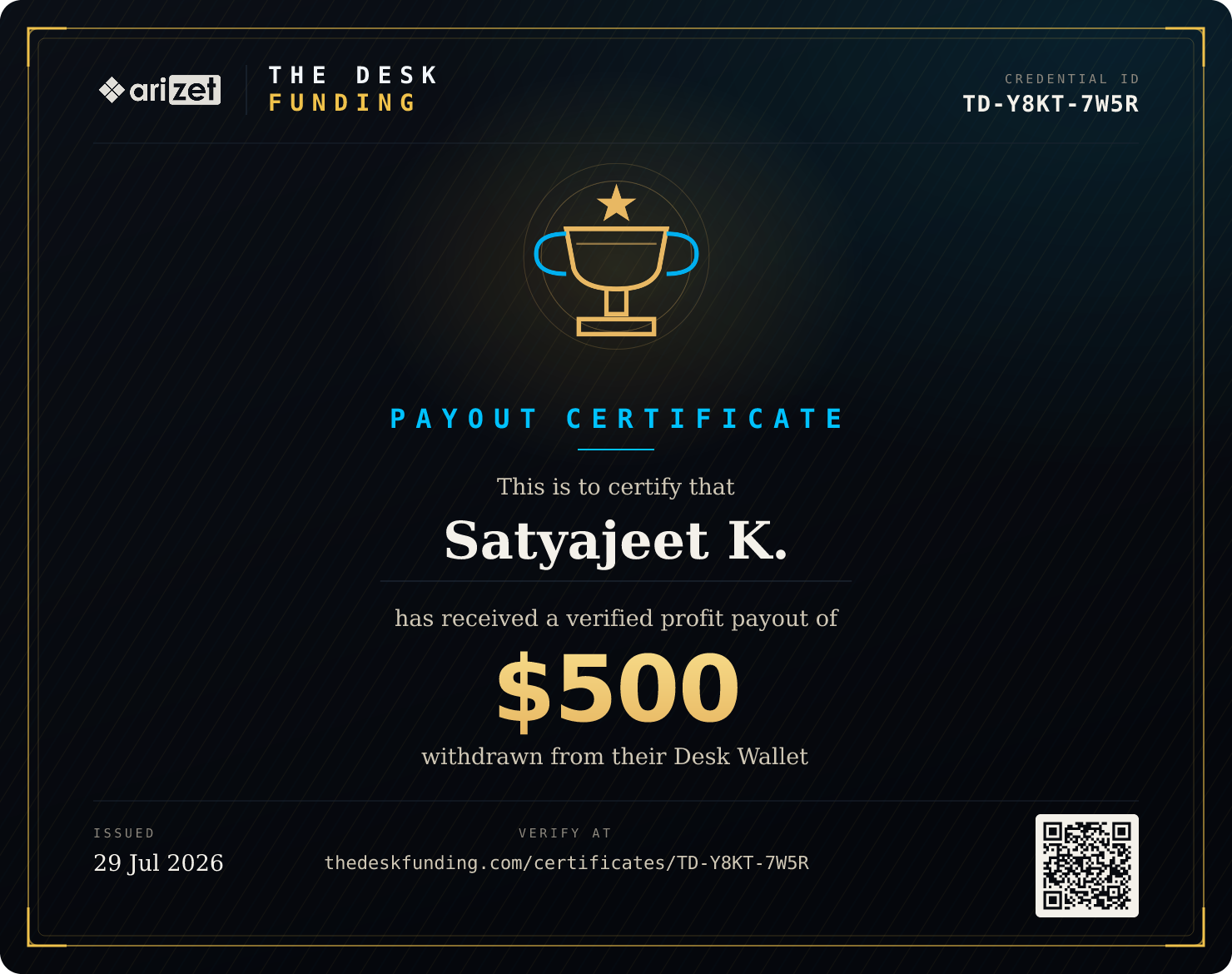 Payout certificate TD-Y8KT-7W5R
